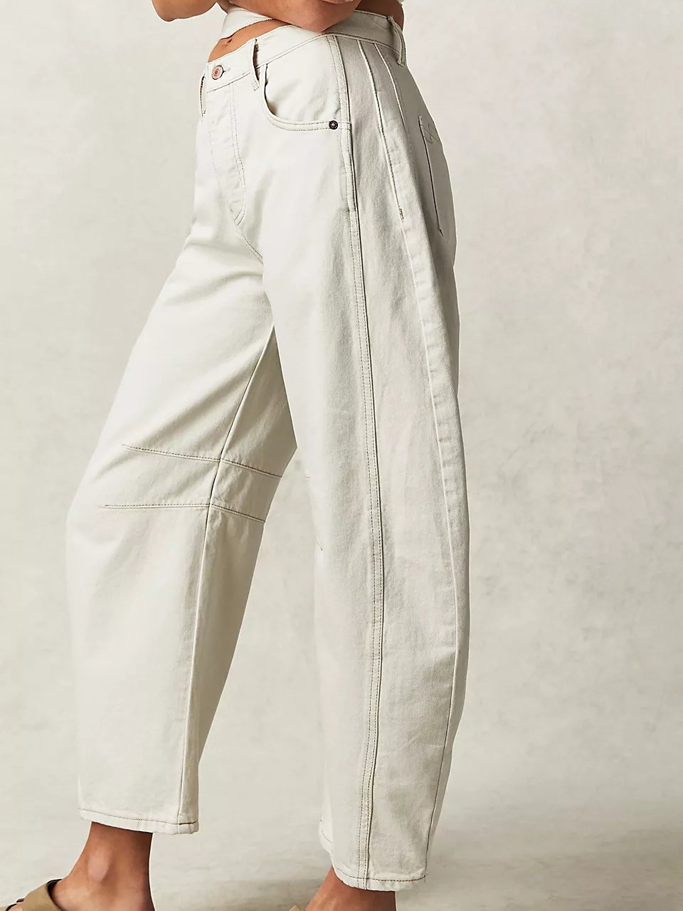 Buckle Cotton Loose Casual Women's Loose Wide Leg Pants Mid-low Rise Washed Scimitar Pants Jeans