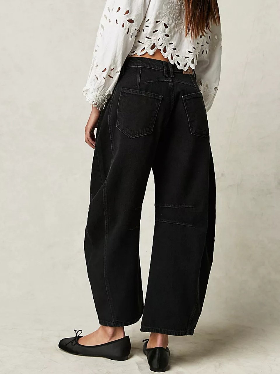 Buckle Cotton Loose Casual Women's Loose Wide Leg Pants Mid-low Rise Washed Scimitar Pants Jeans