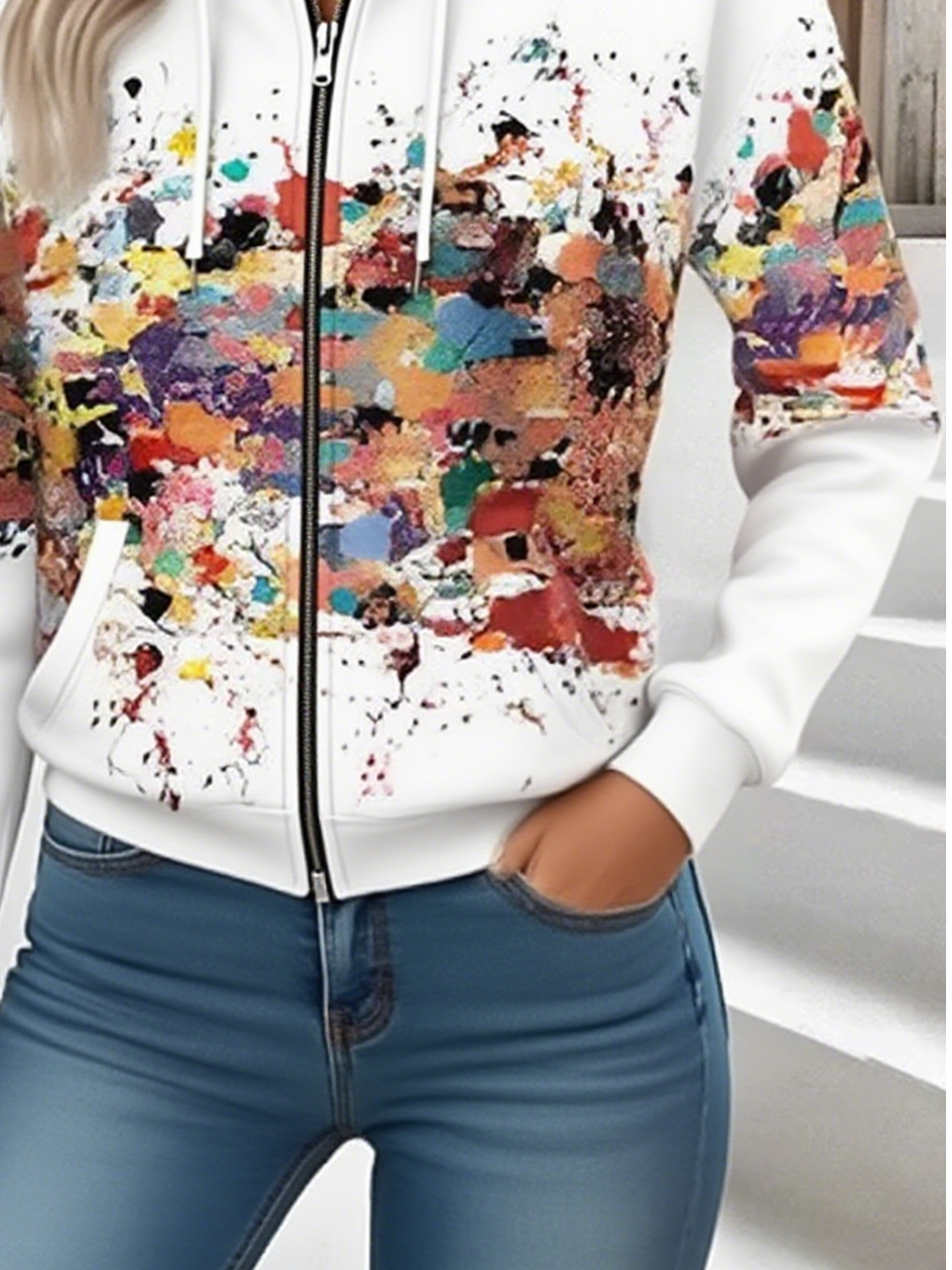 Women's Artistic Gradient Pattern Hooded Jacket Casual Comfort Regular Sweatshirt