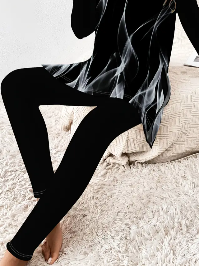 Women's Printing Abstract Daily Going Out Two-Piece Set Black Casual Spring/Fall Top With Pants Matching Set