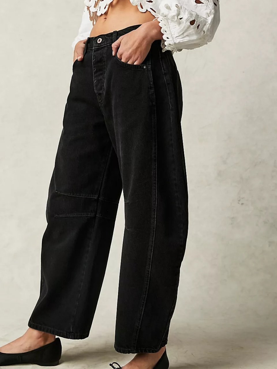 Buckle Cotton Loose Casual Women's Loose Wide Leg Pants Mid-low Rise Washed Scimitar Pants Jeans