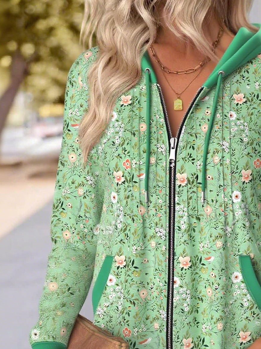 Women's Floral Hooded Jacket Casual Comfort Regular Sweatshirt