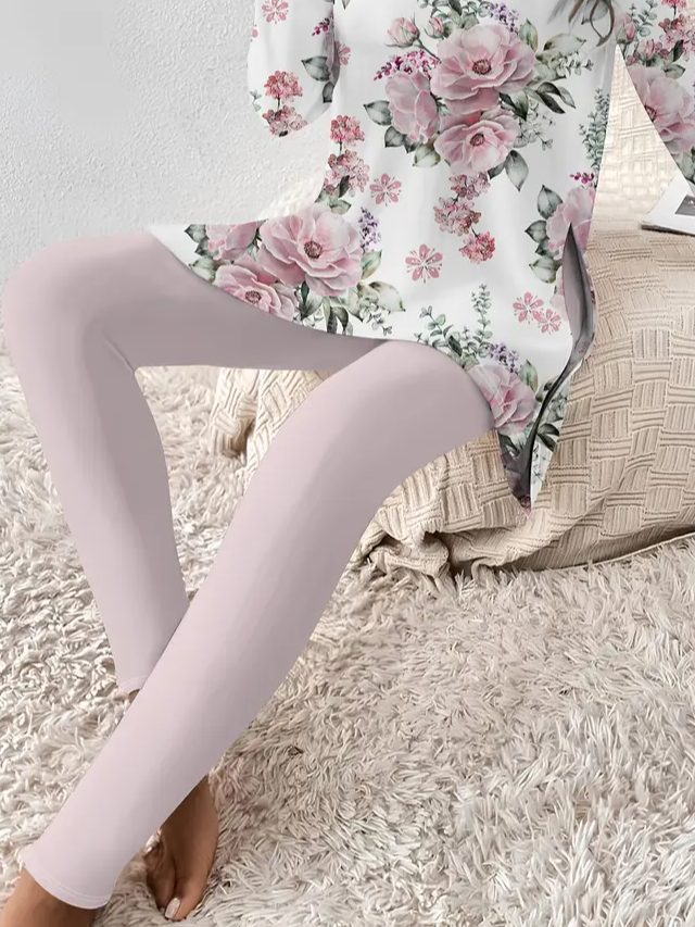 Women's Printing Floral Daily Going Out Two-Piece Set Pink Casual Spring/Fall Top With Pants Matching Set