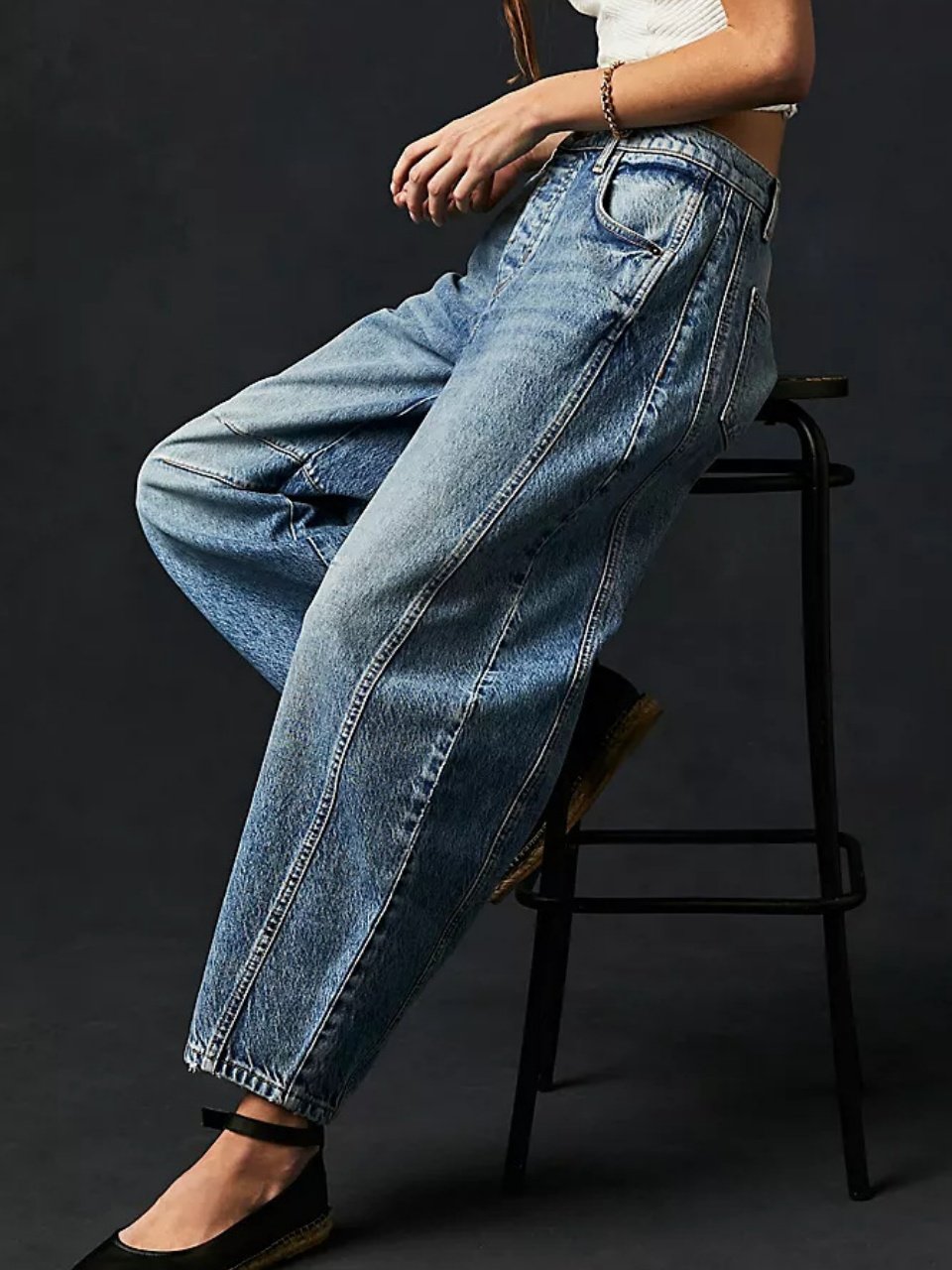 Buckle Cotton Loose Casual Women's Loose Wide Leg Pants Mid-low Rise Washed Scimitar Pants Jeans