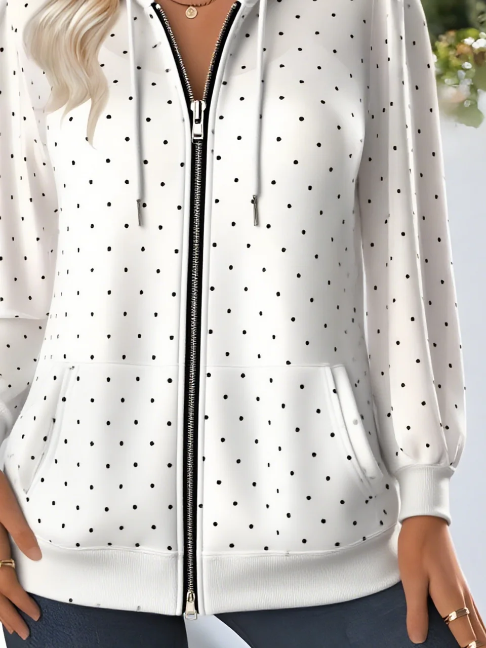 Women's Polka Dot Hooded Jacket Casual Comfort Regular Sweatshirt