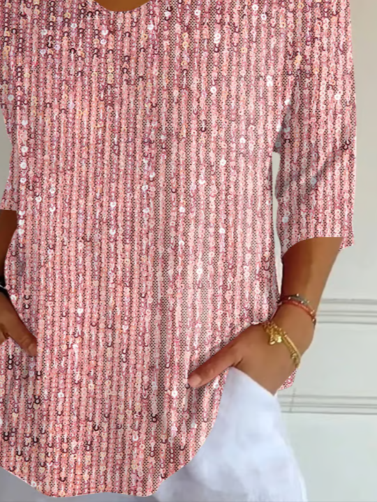 Women's Three Quarter Sleeve T-shirt Spring/Fall Pink Abstract Printing V Neck Daily Going Out Casual Top