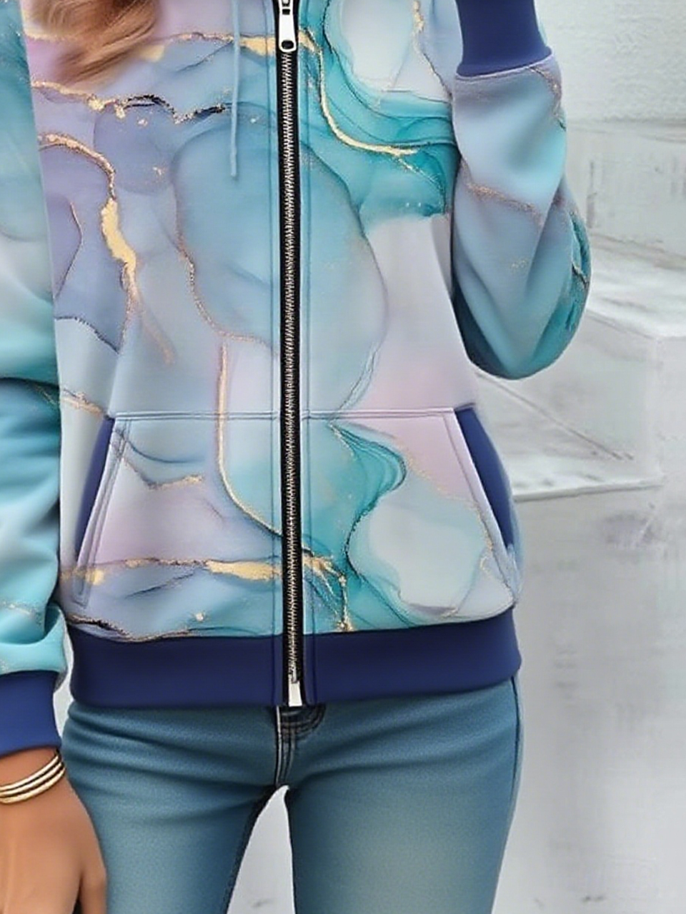 Women's Artistic Gradient Pattern Hooded Jacket Casual Comfort Regular Sweatshirt