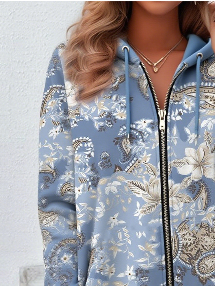 Women's Paisley Pattern Hooded Jacket Casual Comfort Regular Sweatshirt