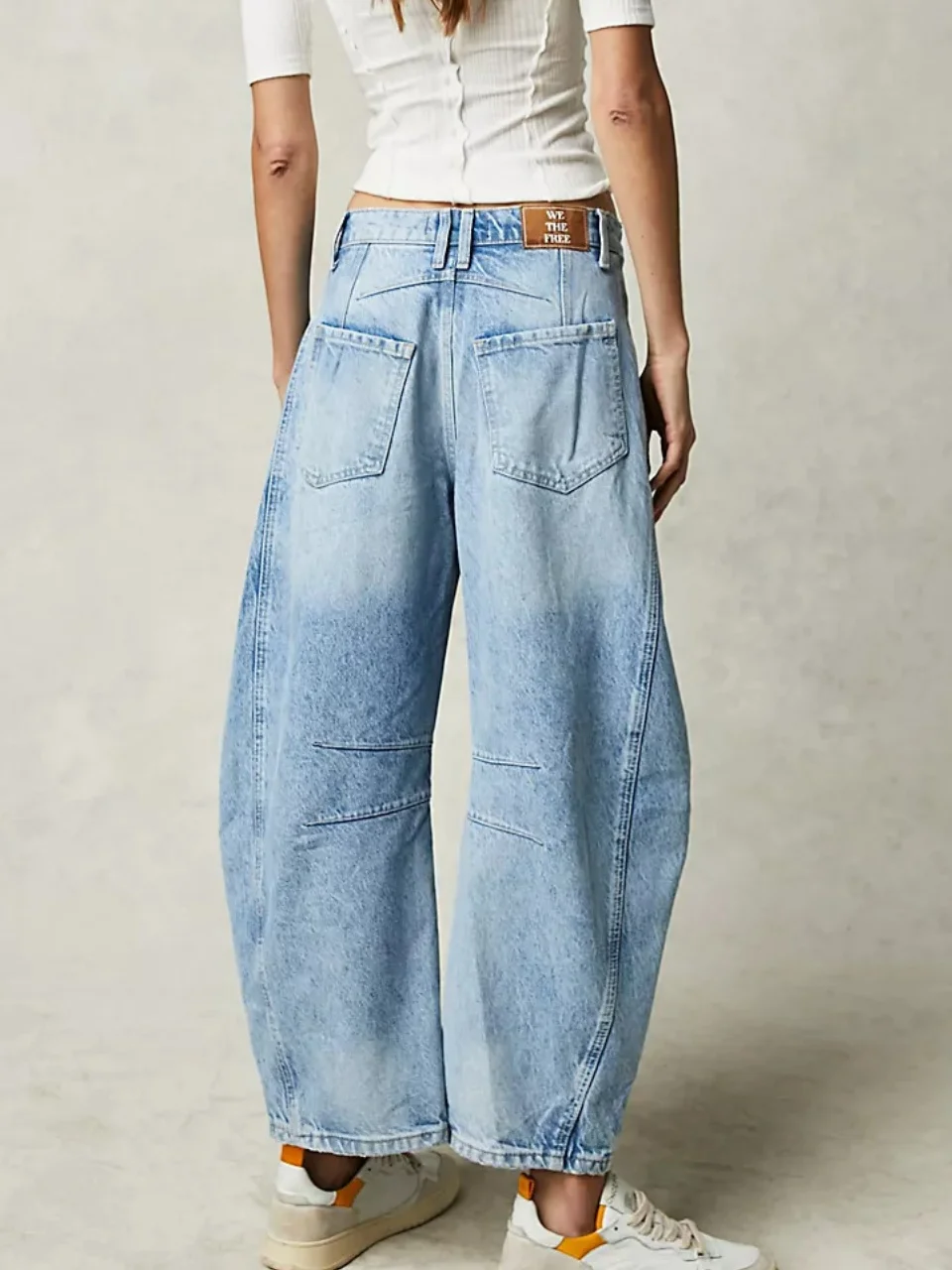Buckle Cotton Loose Casual Women's Loose Wide Leg Pants Mid-low Rise Washed Scimitar Pants Jeans