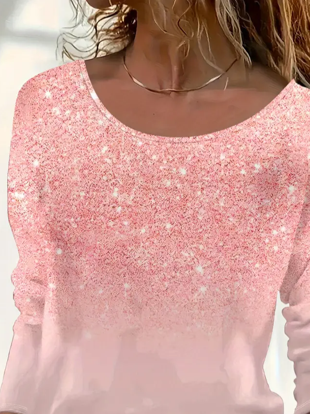 Women's Long Sleeve T-shirt Spring/Fall Pink Abstract Printing Jersey Crew Neck Daily Going Out Casual Top