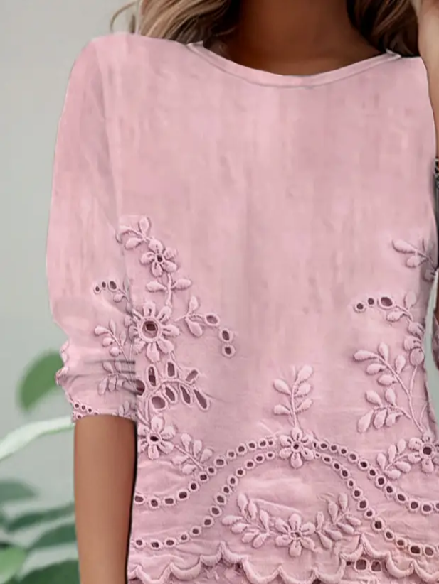Women's Long Sleeve T-shirt Spring/Fall Pink Floral Printing Jersey Crew Neck Daily Going Out Casual Top