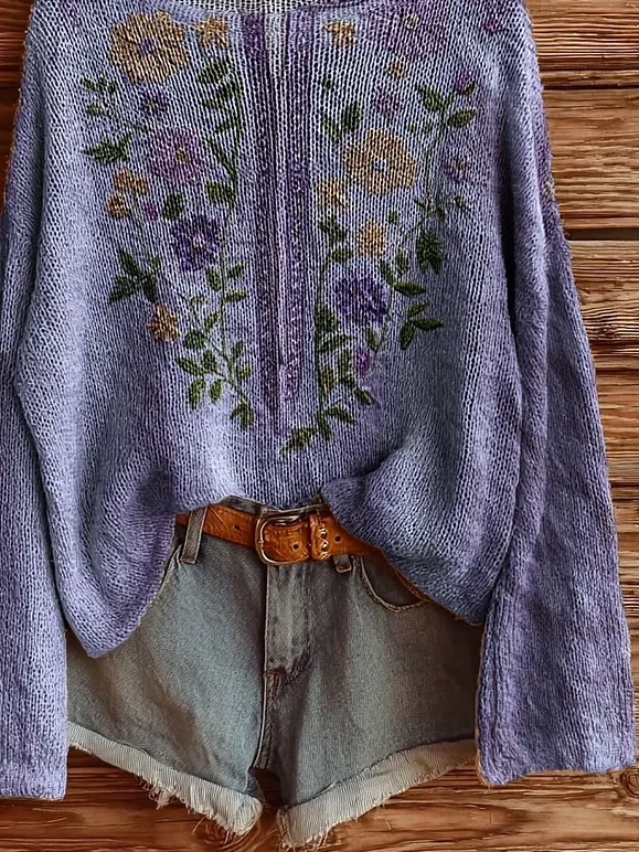 Women's Floral Print Casual Long Sleeve Top