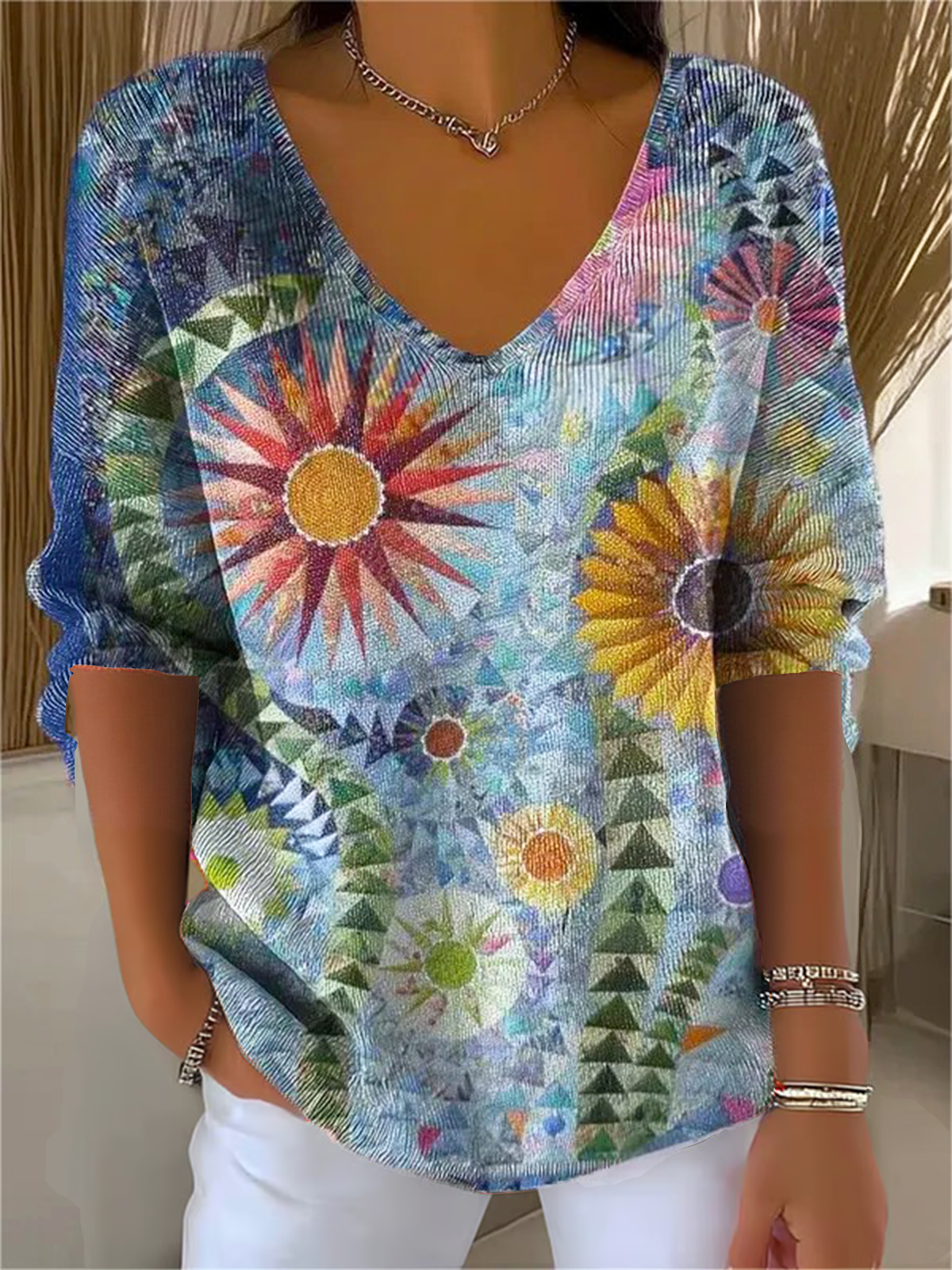 Women's Artistic Graphic T-shirt Casual Comfort Regular Striped Top