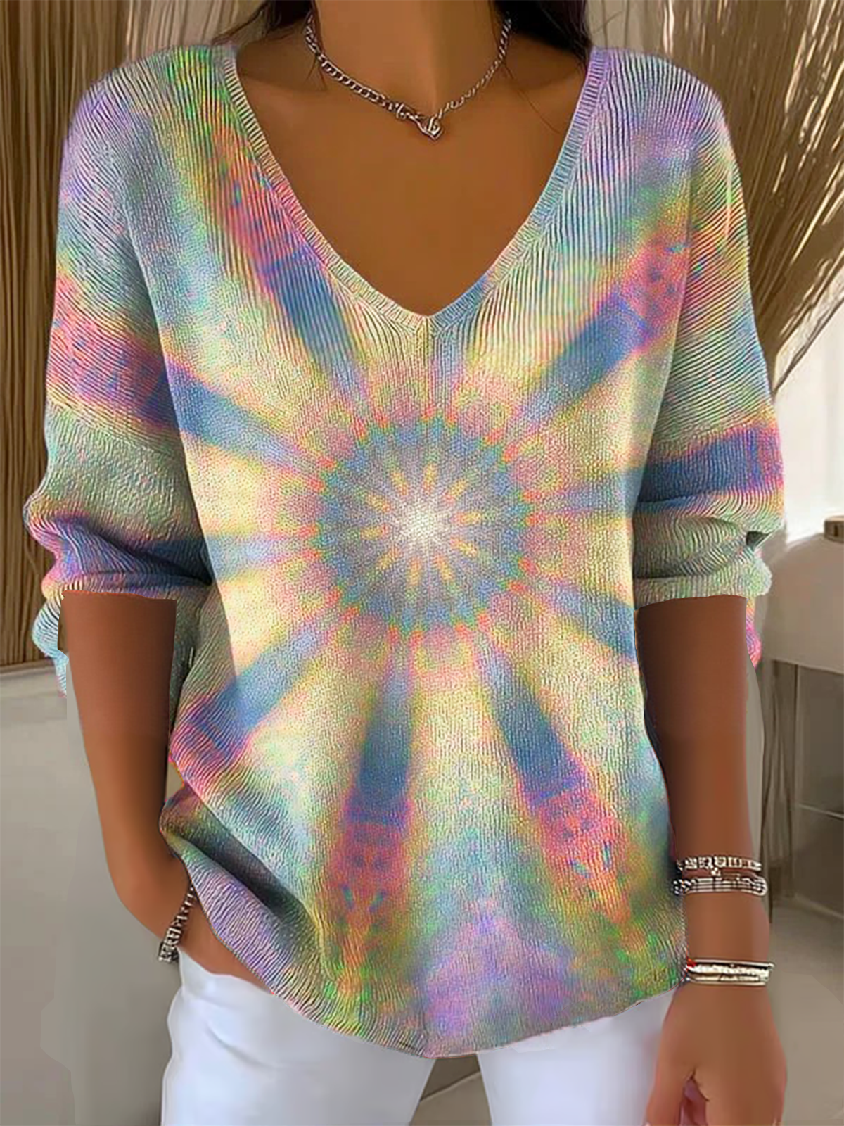 Women's Kaleidoscope Art Pattern T-shirt Casual Comfort Regular Striped Top