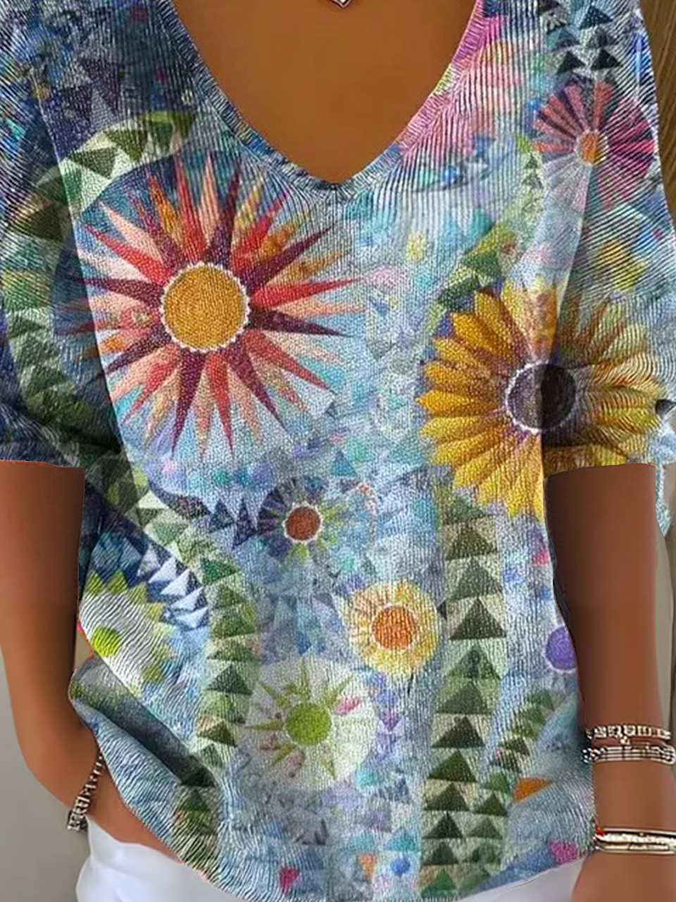 Women's Artistic Graphic T-shirt Casual Comfort Regular Striped Top