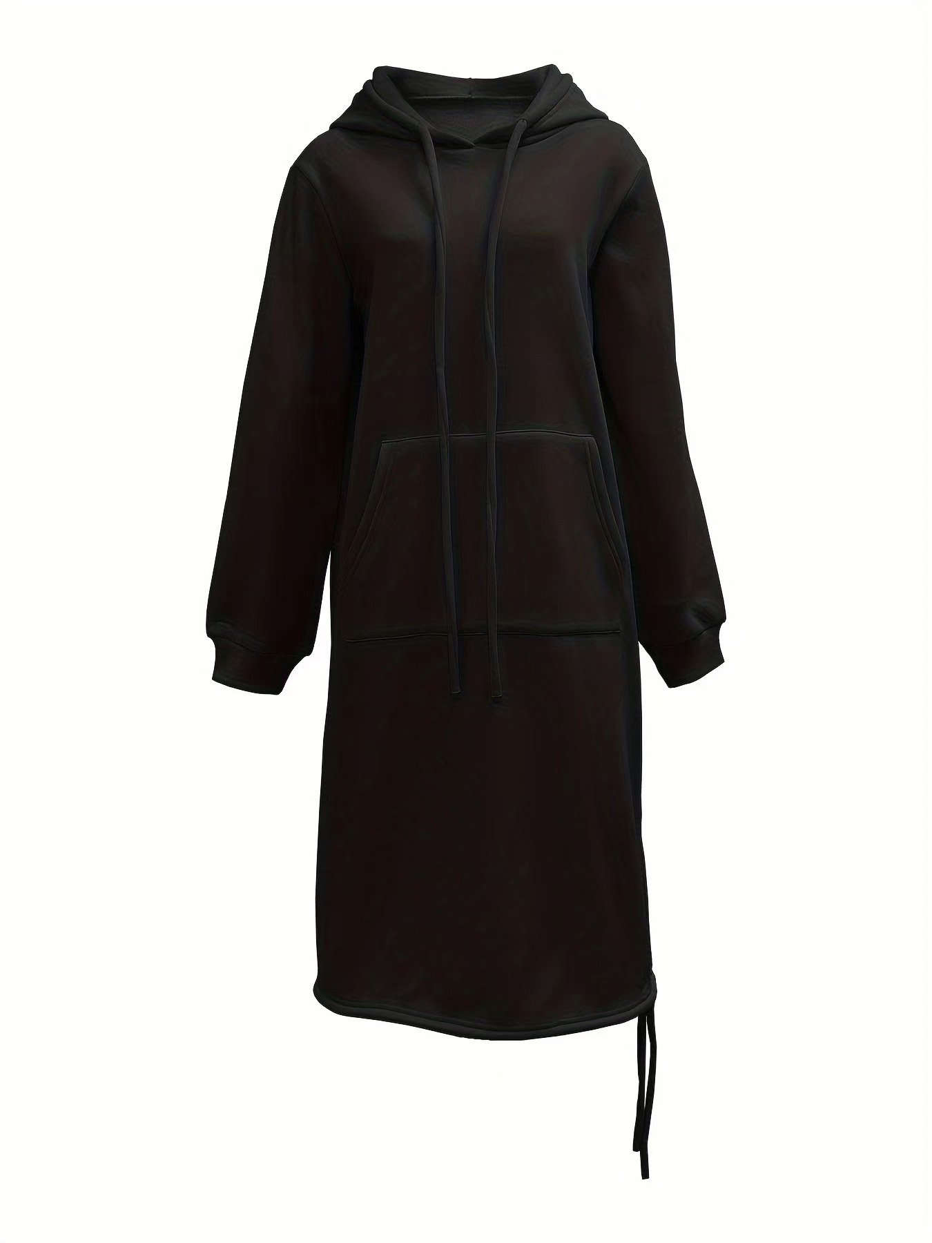 Women's Long Sleeve Spring/Fall Green Plain Split Joint Hooded Daily Going Out Vintage Maxi A-Line Hoodie Dress