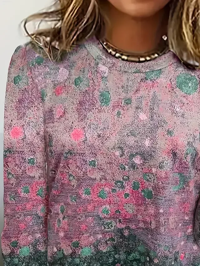 Women's Long Sleeve T-shirt Spring/Fall Pink Abstract Printing Jersey Crew Neck Daily Going Out Casual Top
