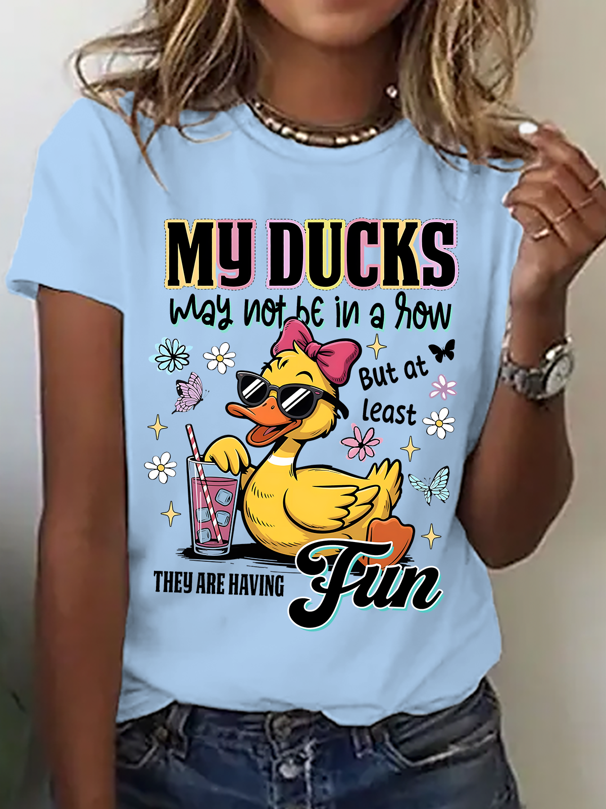 Funny Ducks Not in a Row Sarcastic Print T-Shirt