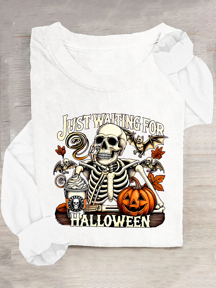 Women's Just Waiting for Halloween Funny Long Sleeve T-Shirt