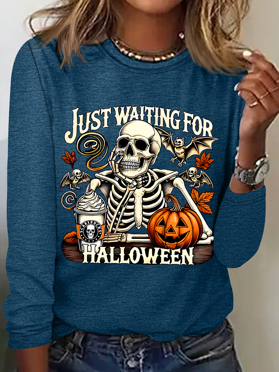 Women's Just Waiting for Halloween Funny Long Sleeve T-Shirt
