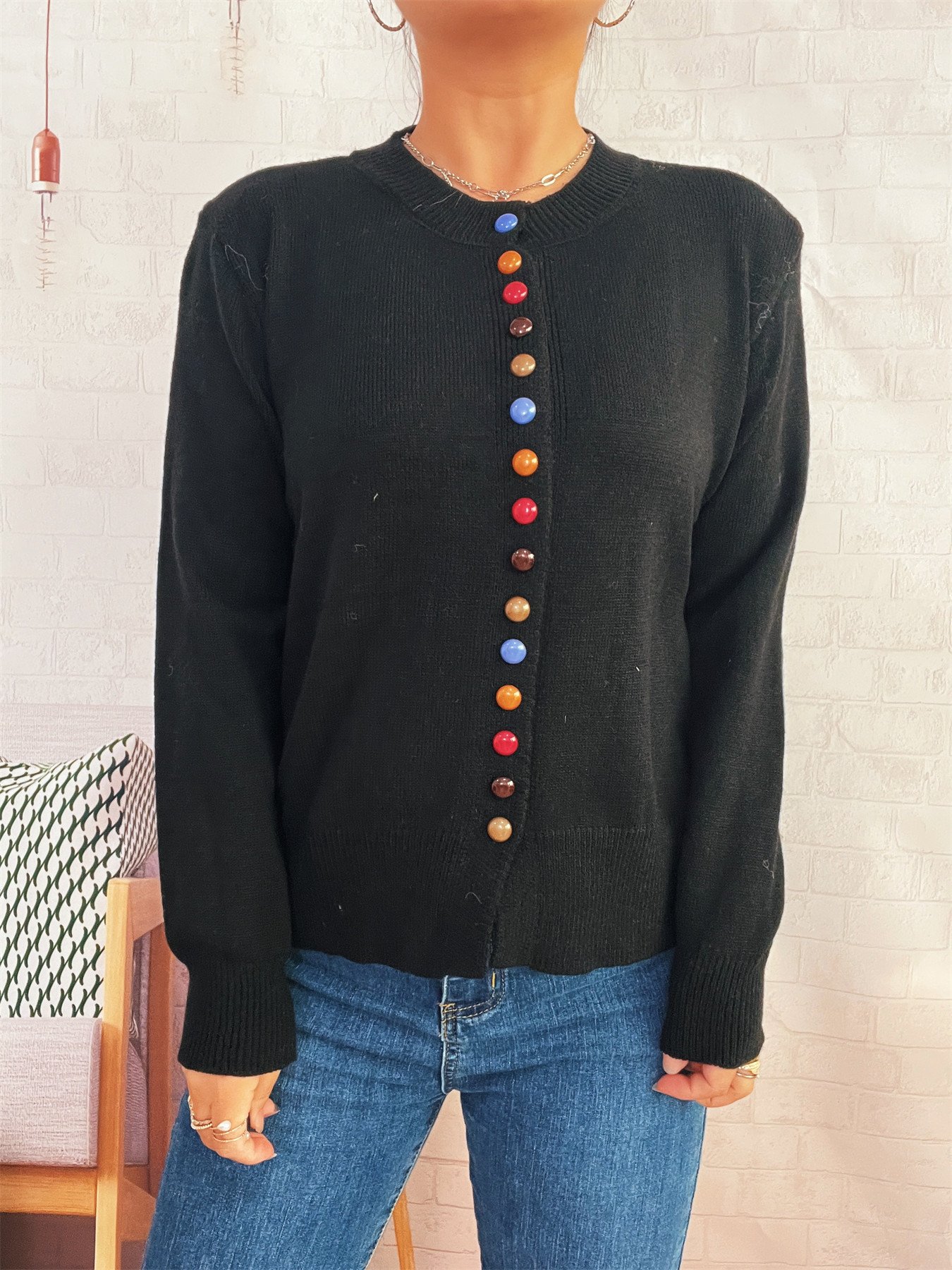 Crew Neck Casual Cotton Cardigan