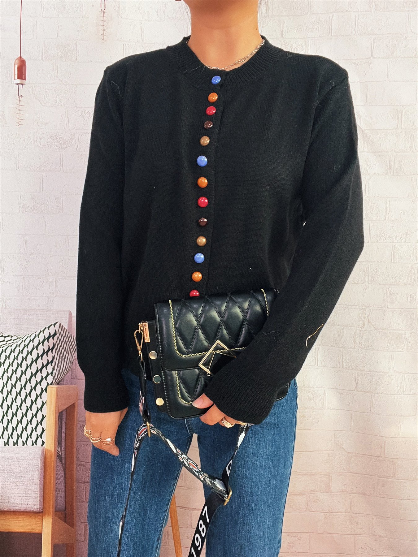 Crew Neck Casual Cotton Cardigan