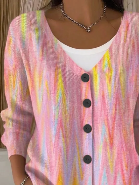 Women's Abstract Print Casual V-Neck Button Long Sleeve Cardigan