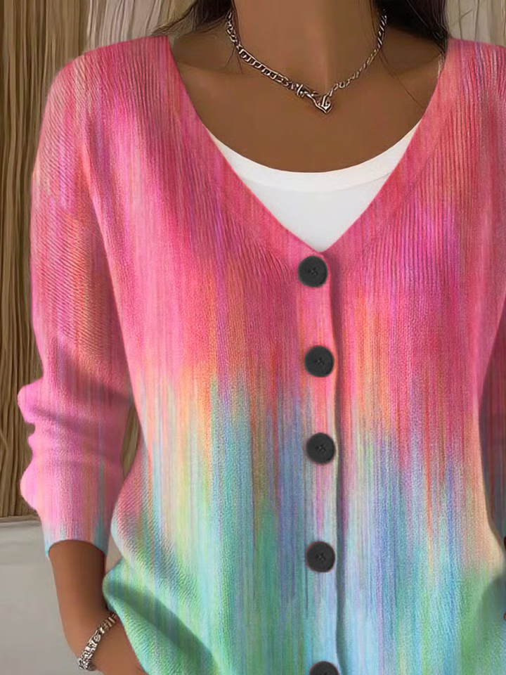 Women's Abstract Print Casual V-Neck Button Long Sleeve Cardigan