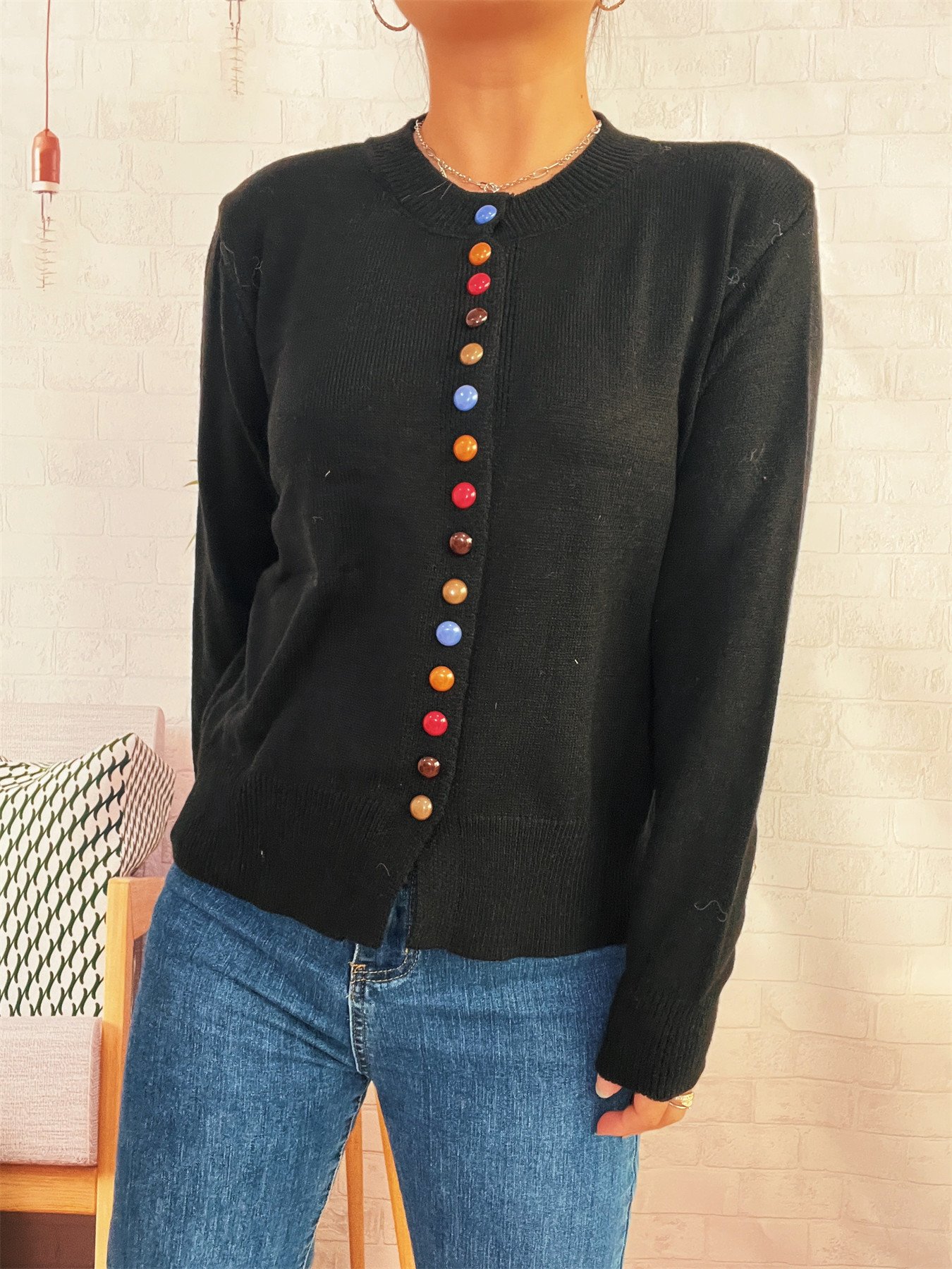 Crew Neck Casual Cotton Cardigan