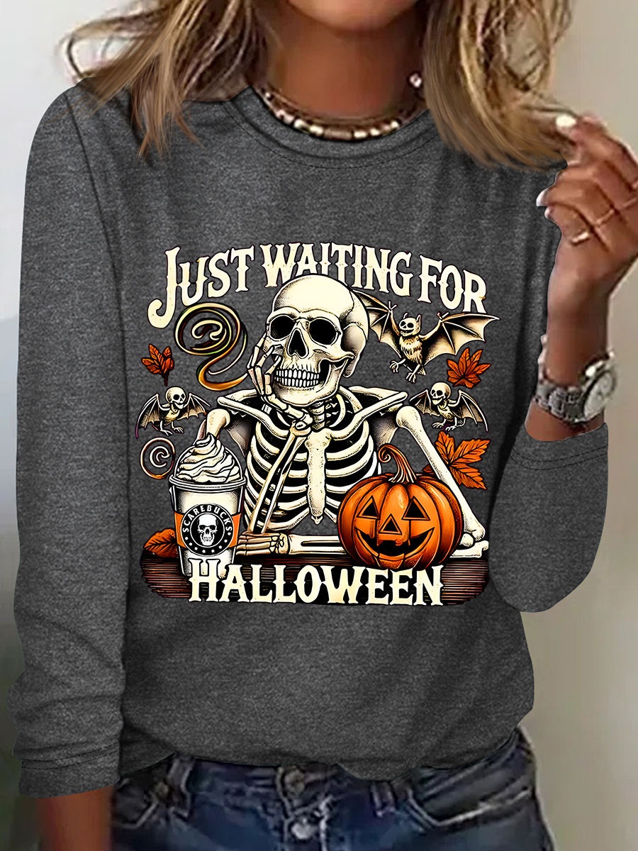 Women's Just Waiting for Halloween Funny Long Sleeve T-Shirt