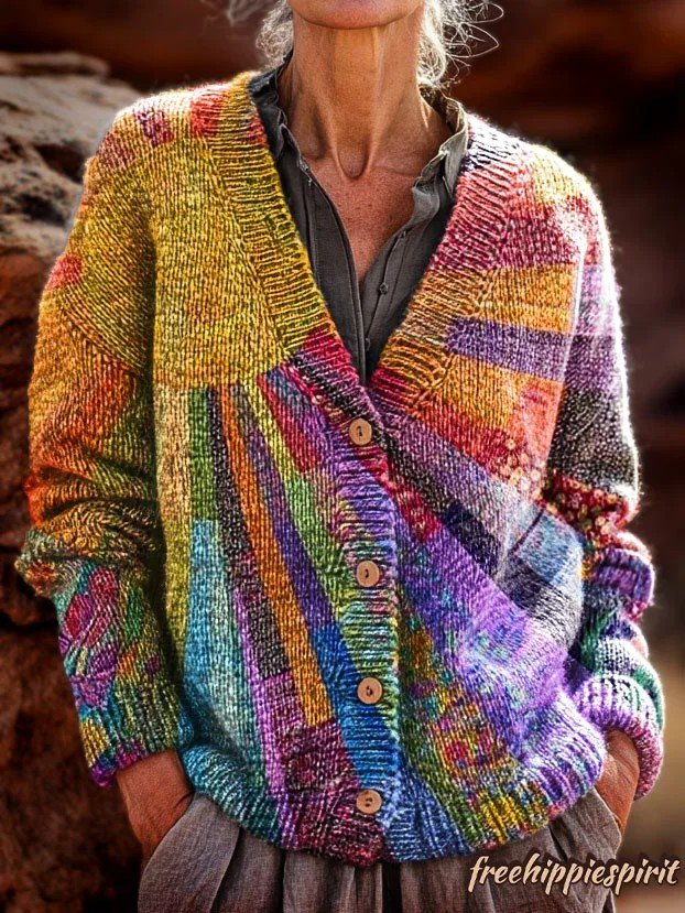 Women's Retro Pattern Cardigan Casual Comfort Regular Sweatshirt Jacket