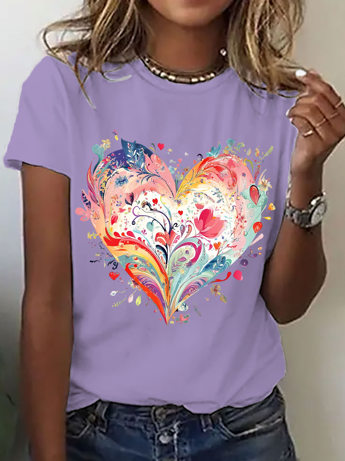 Watercolor Heart Print T-Shirt