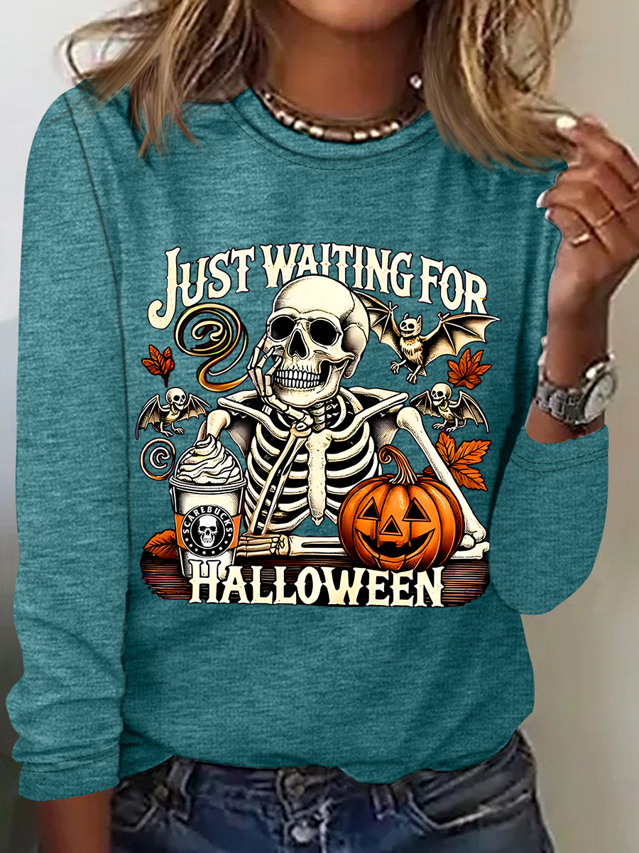 Women's Just Waiting for Halloween Funny Long Sleeve T-Shirt