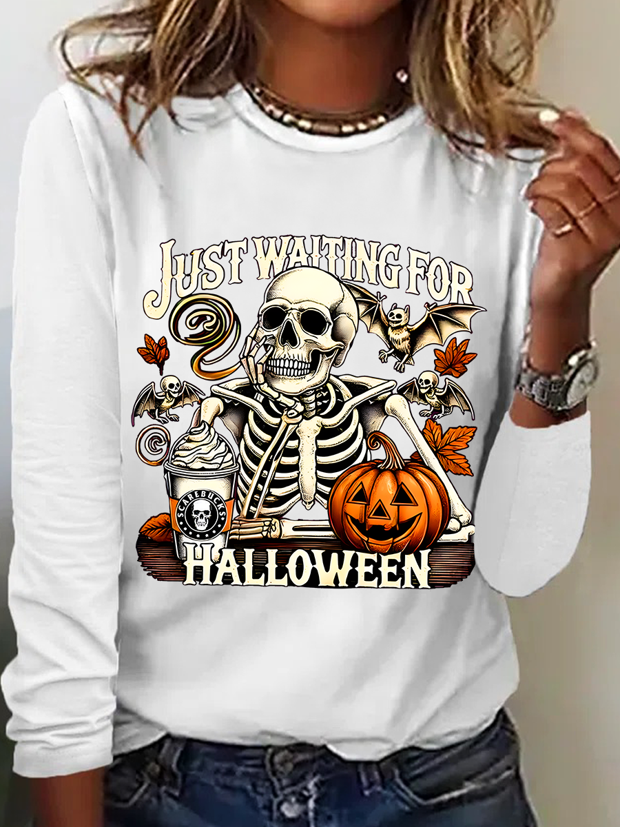 Women's Just Waiting for Halloween Funny Long Sleeve T-Shirt