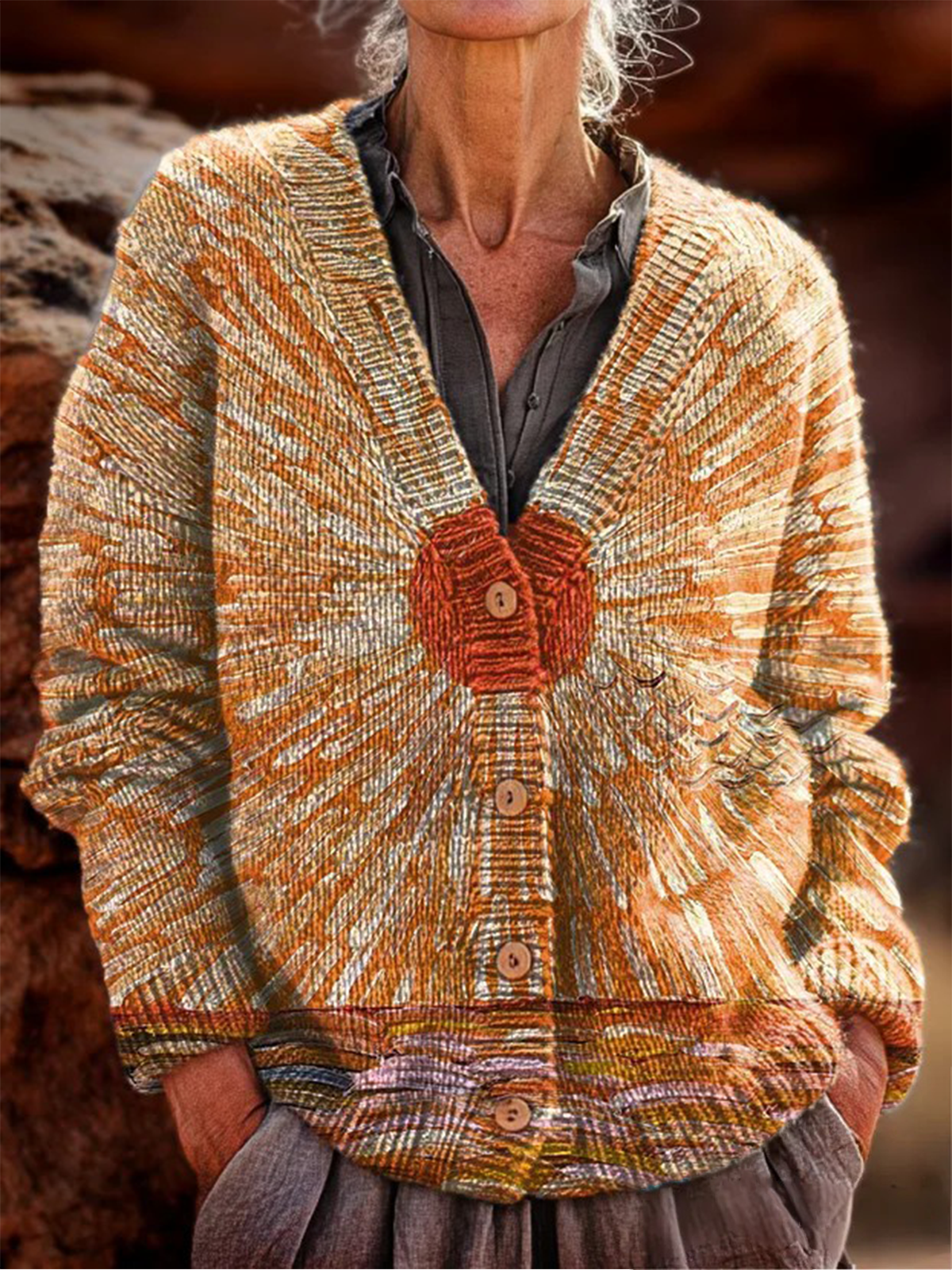 Women's Gradient Pattern Cardigan Casual Comfort Regular Sweatshirt Jacket