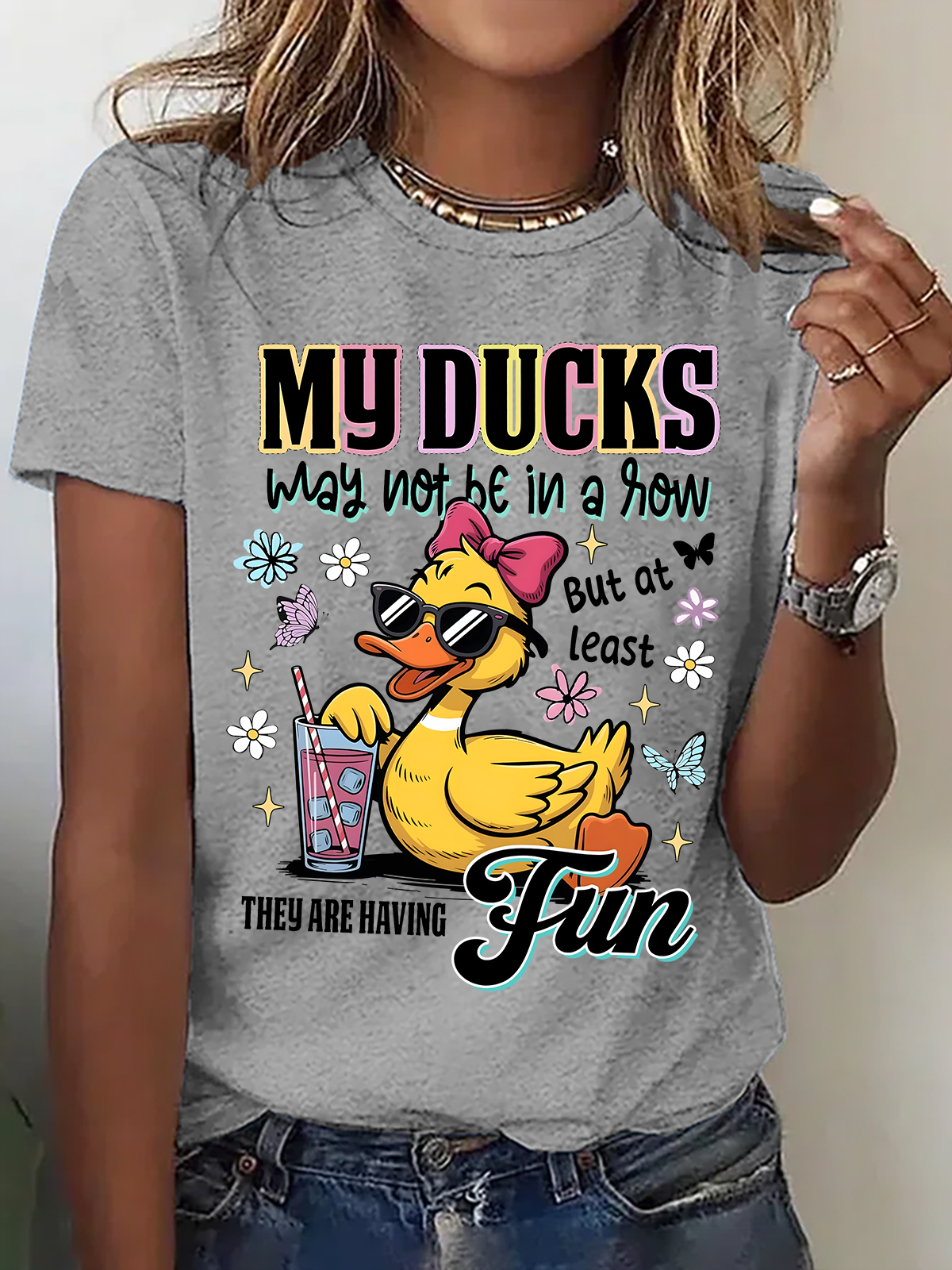 Funny Ducks Not in a Row Sarcastic Print T-Shirt