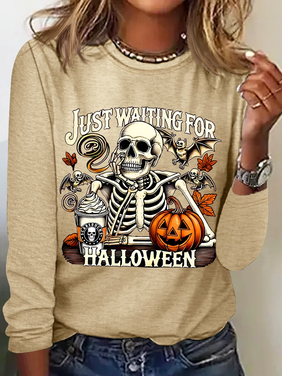 Women's Just Waiting for Halloween Funny Long Sleeve T-Shirt