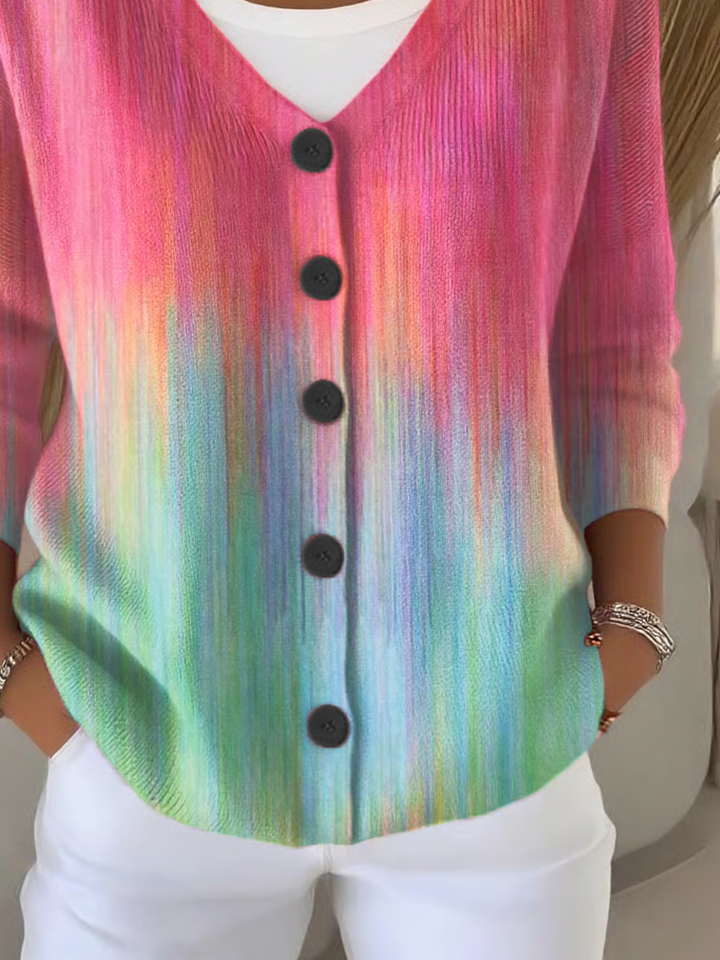 Women's Abstract Print Casual V-Neck Button Long Sleeve Cardigan