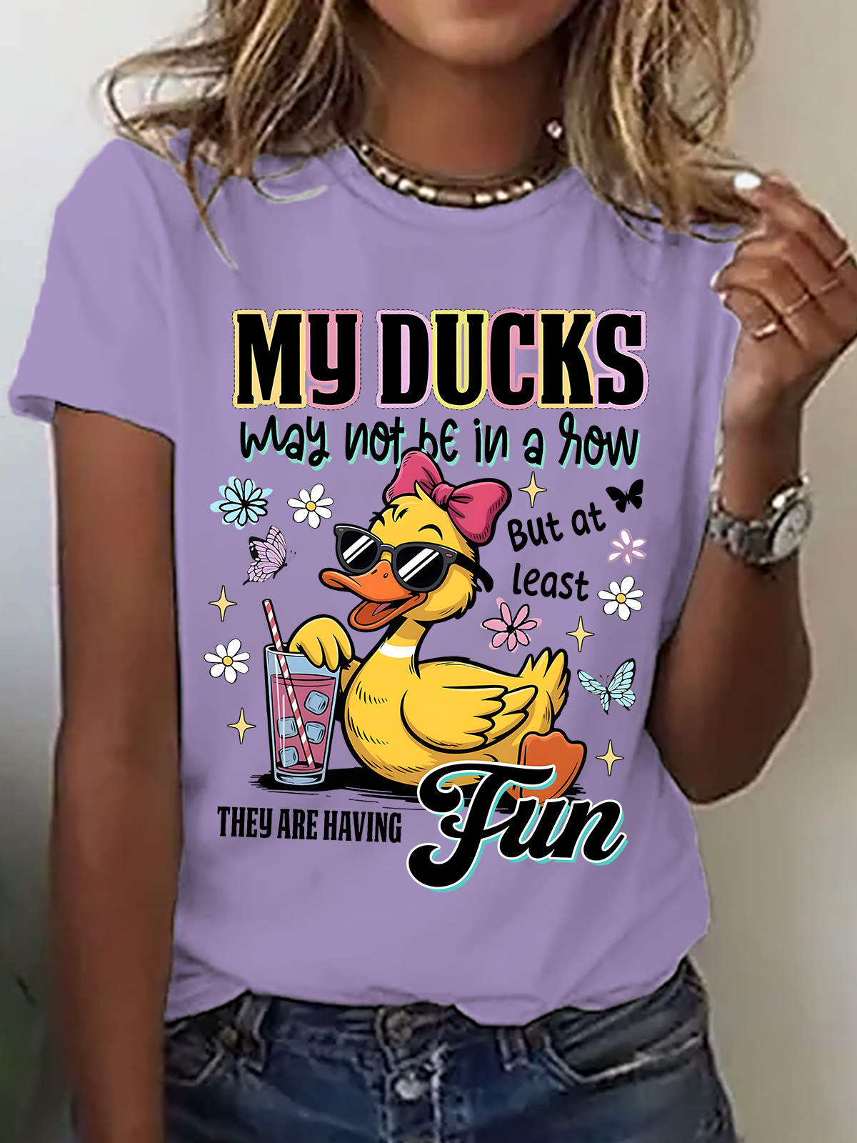 Funny Ducks Not in a Row Sarcastic Print T-Shirt