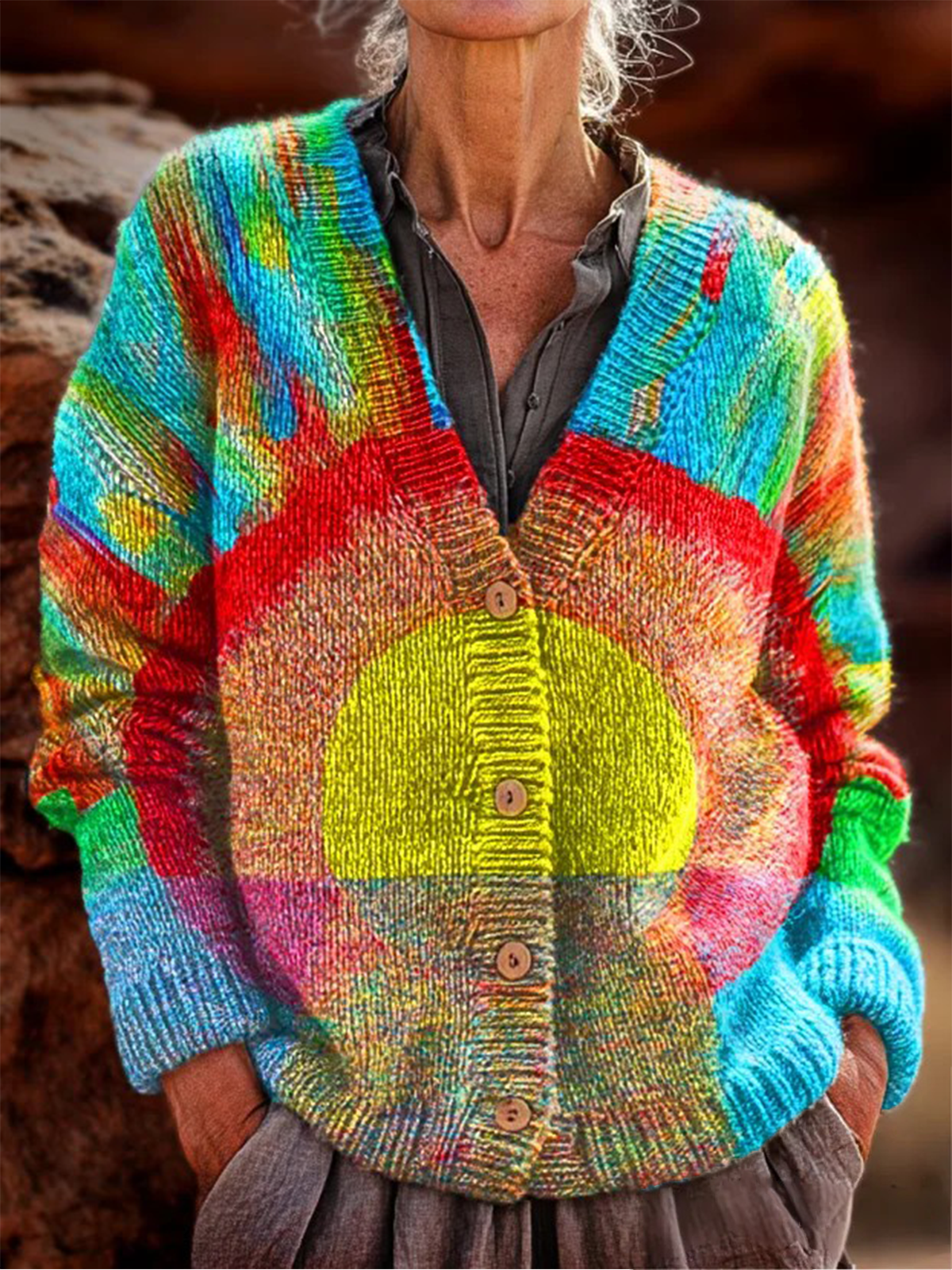 Women's Retro Pattern Cardigan Casual Comfort Regular Sweatshirt Jacket