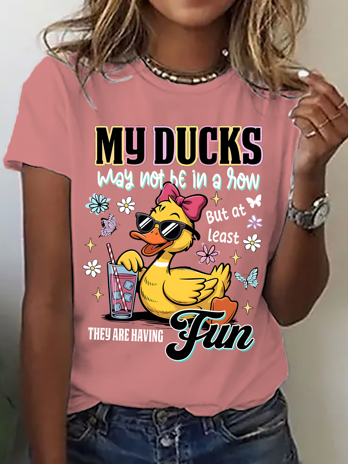 Funny Ducks Not in a Row Sarcastic Print T-Shirt