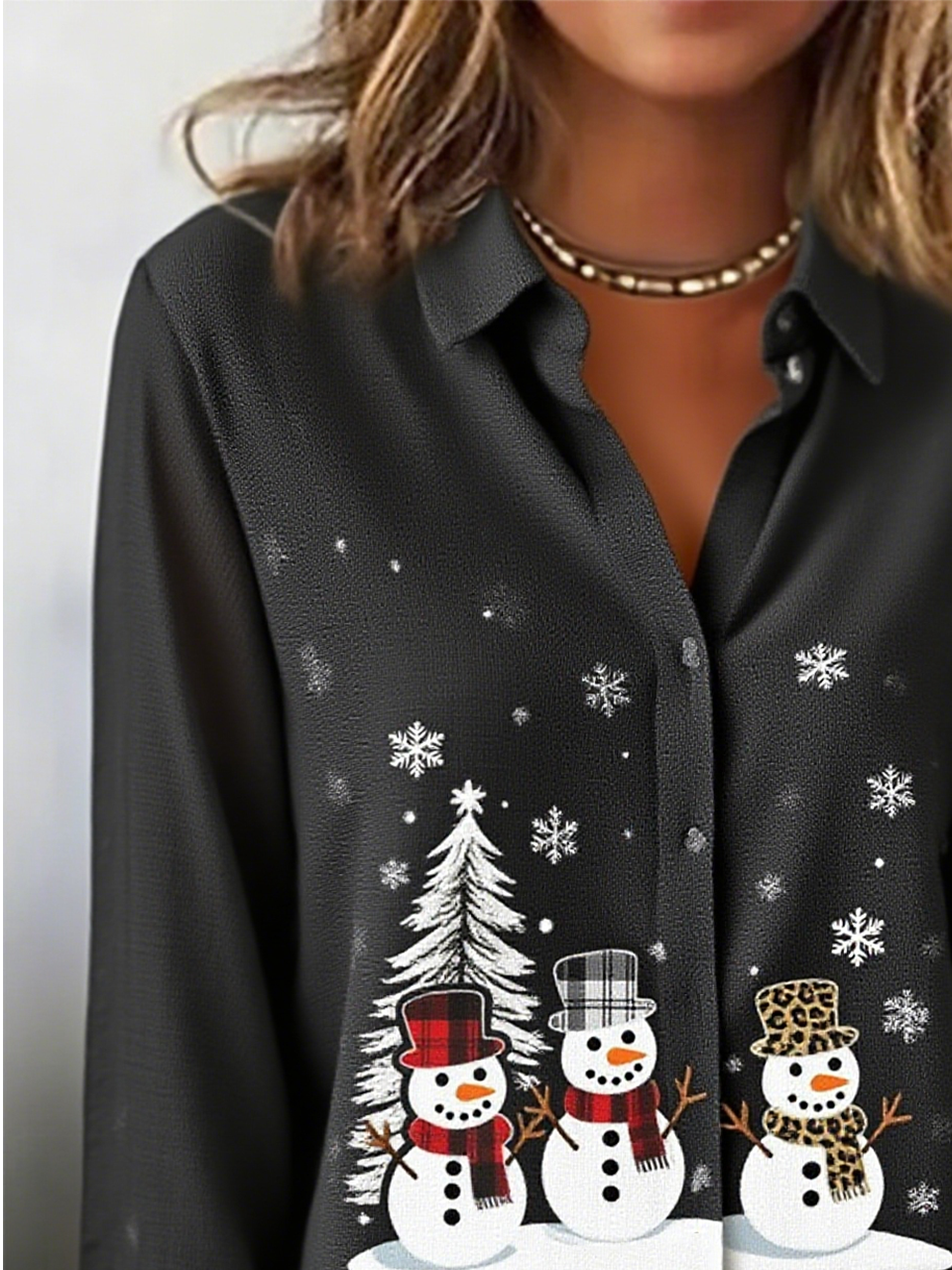 Women's Christmas Pattern Long Sleeve Shirt Loose and Comfortable Regular Top