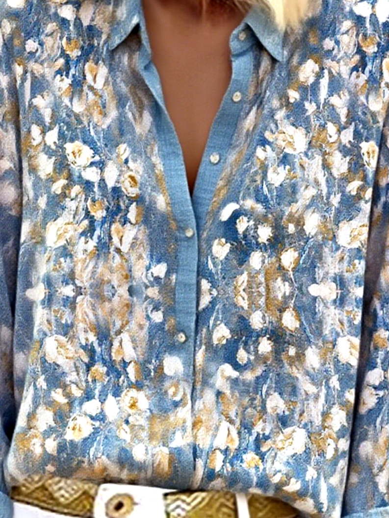 Women's Artistic Pattern Long Sleeve Shirt Loose and Comfortable Regular Top