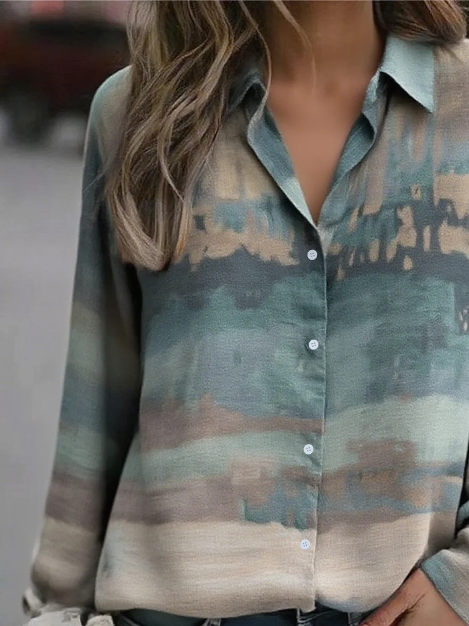 Women's Geometric Gradient Pattern Long Sleeve Shirt Loose and Comfortable Regular Top