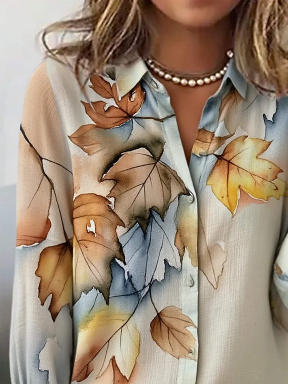 Women's Autumn Maple Leaf Pattern Long Sleeve Shirt Loose and Comfortable Regular Top