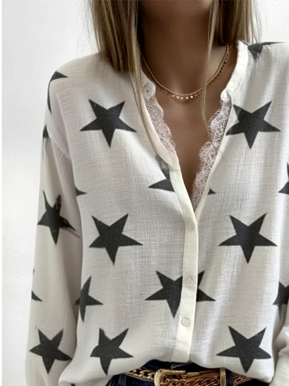 Women's Star Pattern Long Sleeve Shirt Loose and Comfortable Regular Top