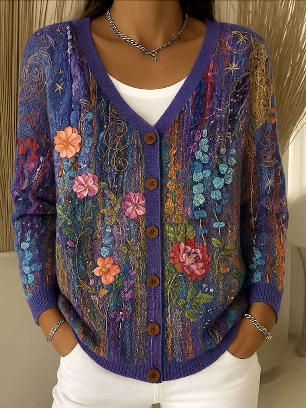 Casual V Neck Regular Fit Cotton Cardigan
