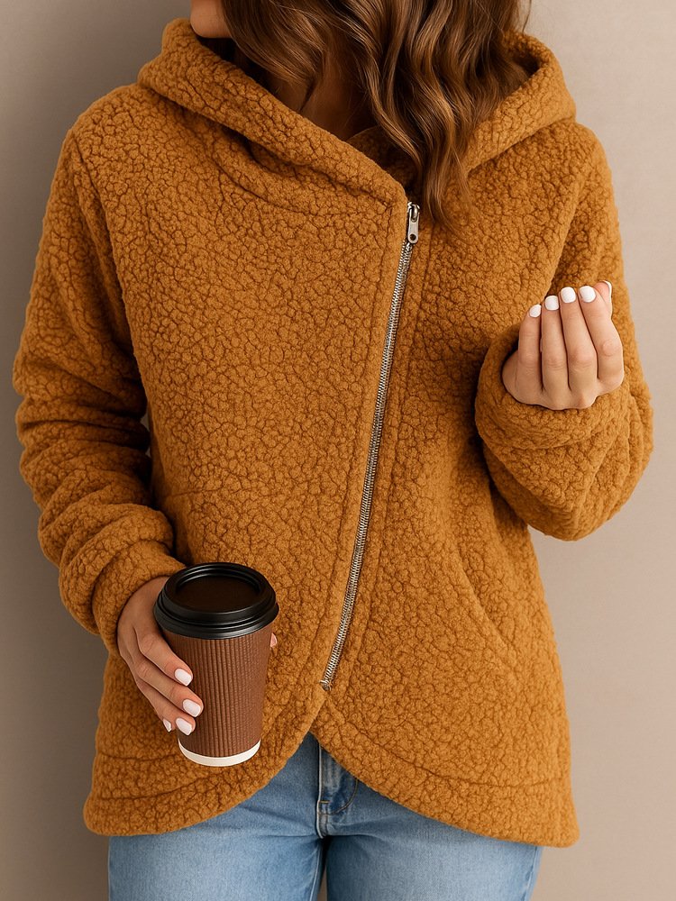 Plain Hoodie Casual Cotton Teddy Jacket