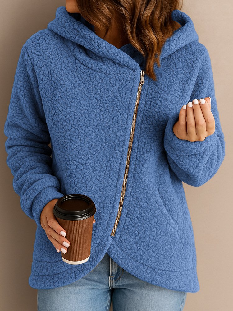 Plain Hoodie Casual Cotton Teddy Jacket