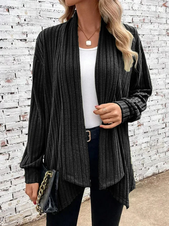 V Neck Plain Casual Cardigan